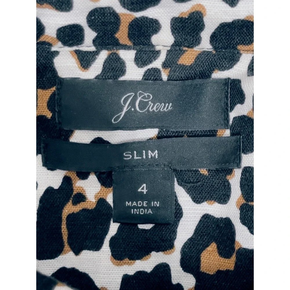 J.Crew Womens Leopard Print Slim Linen Cotton Button Down Shirt Size 4